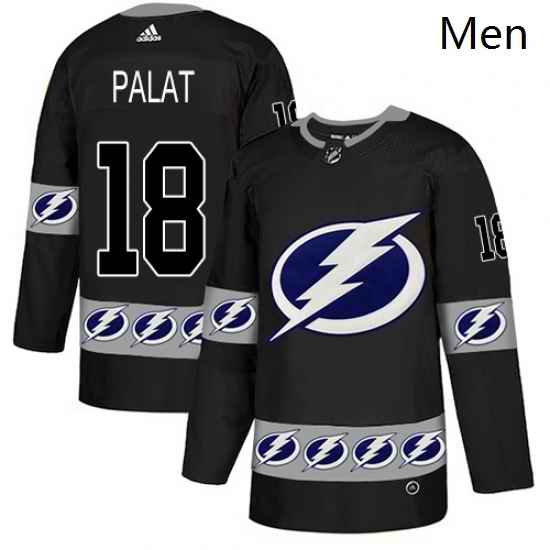 Mens Adidas Tampa Bay Lightning 18 Ondrej Palat Authentic Black Team Logo Fashion NHL Jersey